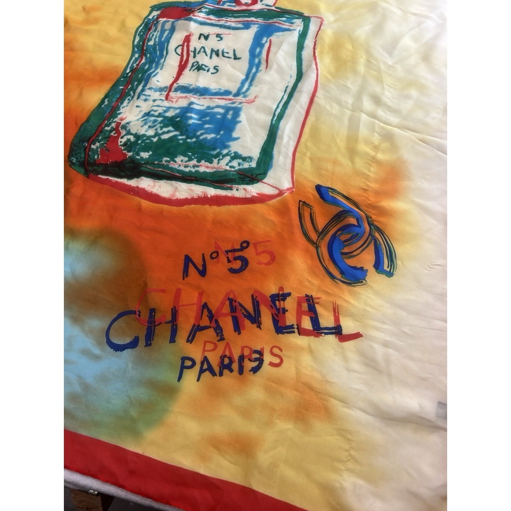 Huge Chanel No 5 Vintage Silk Scarf 35x72 Rare - Picture 2 of 11
